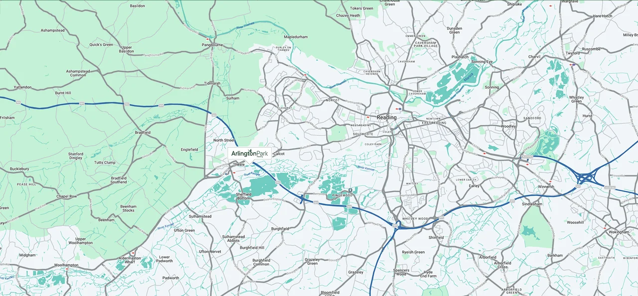 Map showing Arlington Park and its connections to Reading and the Thames Valley